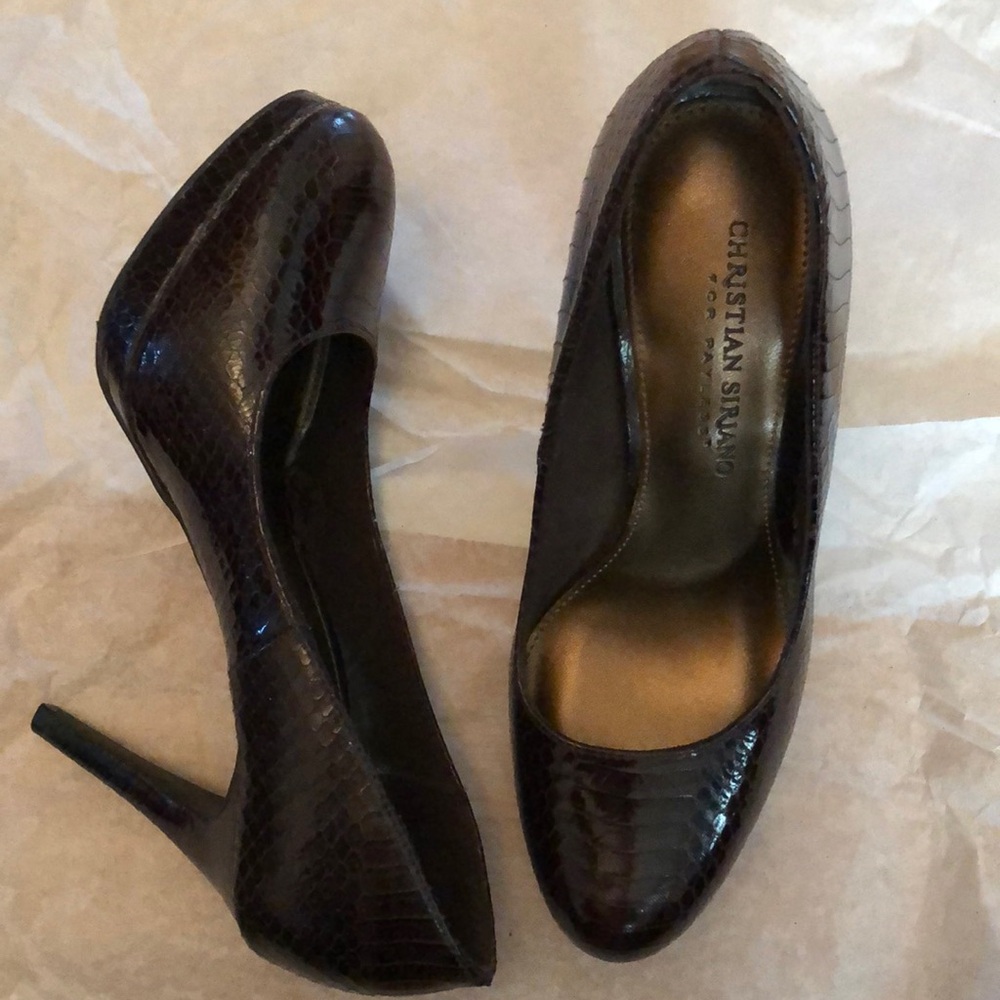 Pumps-Dark Brown Snakeskin Pattern - image 1
